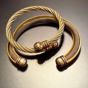 Pair of Modern Mixed Metal Gold & Silver Cuff Bracelets